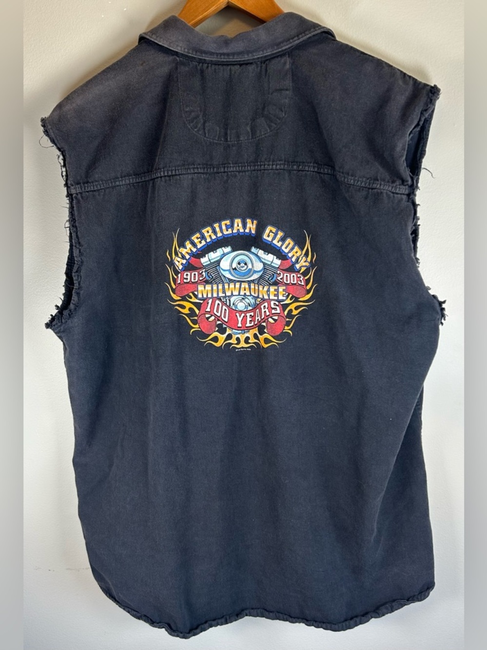 Vintage Biker Design Men’s Vest Size L American Glory Milwaukee 100 Anniv 2003